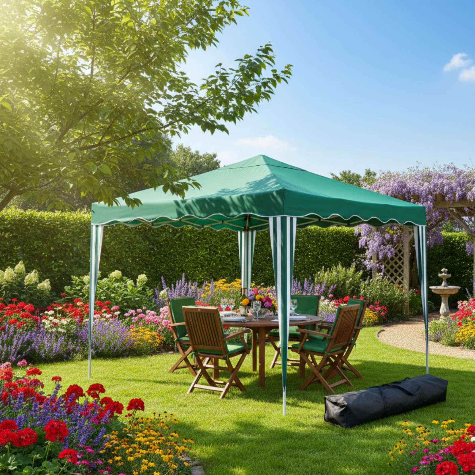 Gazebo pieghevole 3x3 struttura in metallo e telo in poliestere verde - Minis