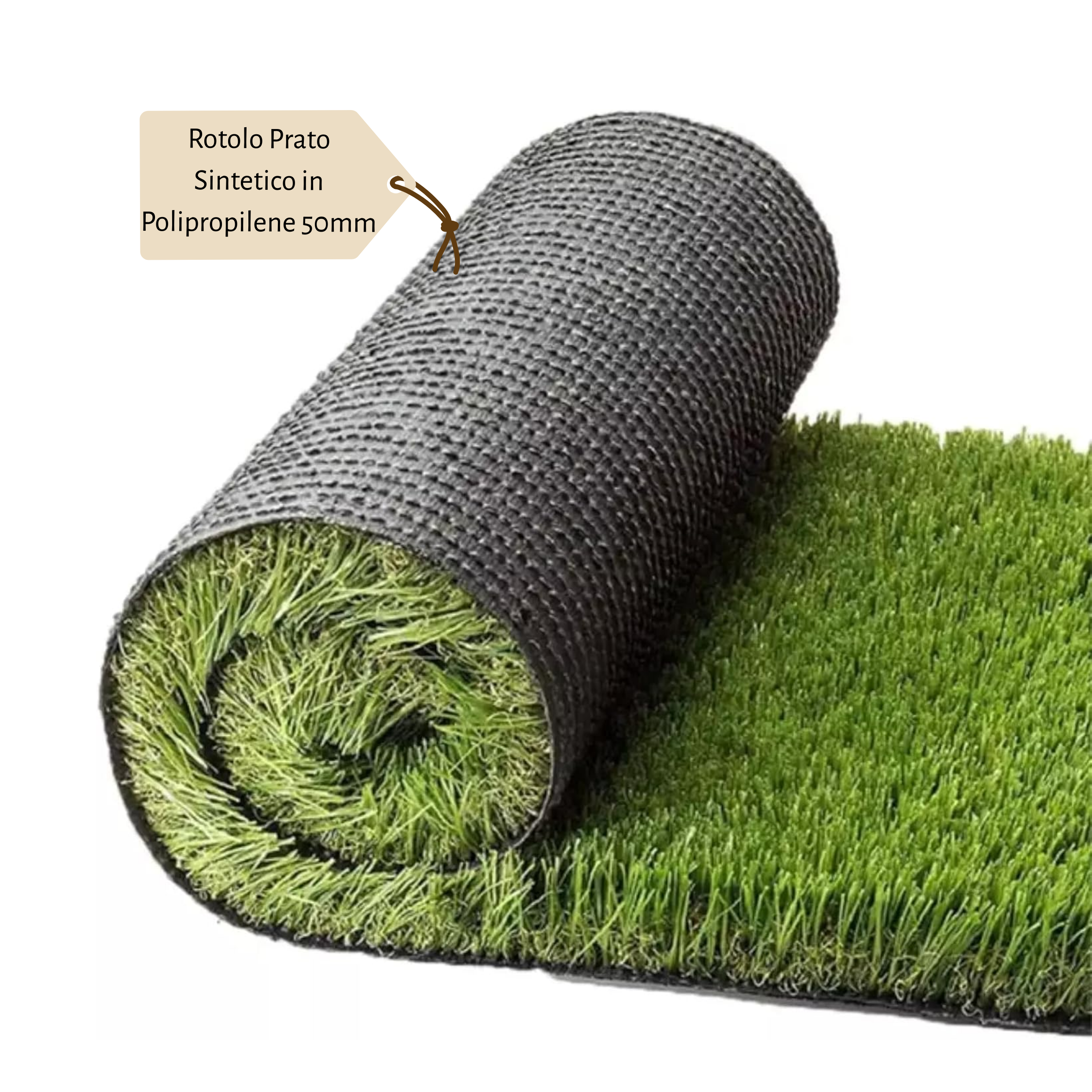 Prato sintetico 50mm con fondo drenante in polipropilene doppio strato+lattice - Polo