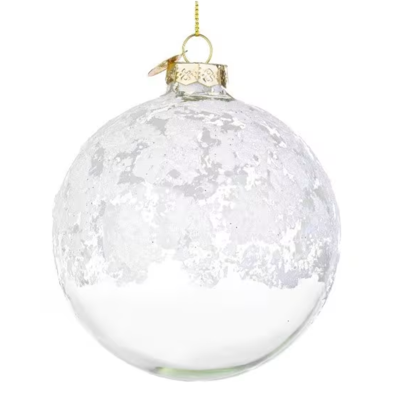 Pallina per albero di natale in vetro trasparente e bianco decorazione natalizia
