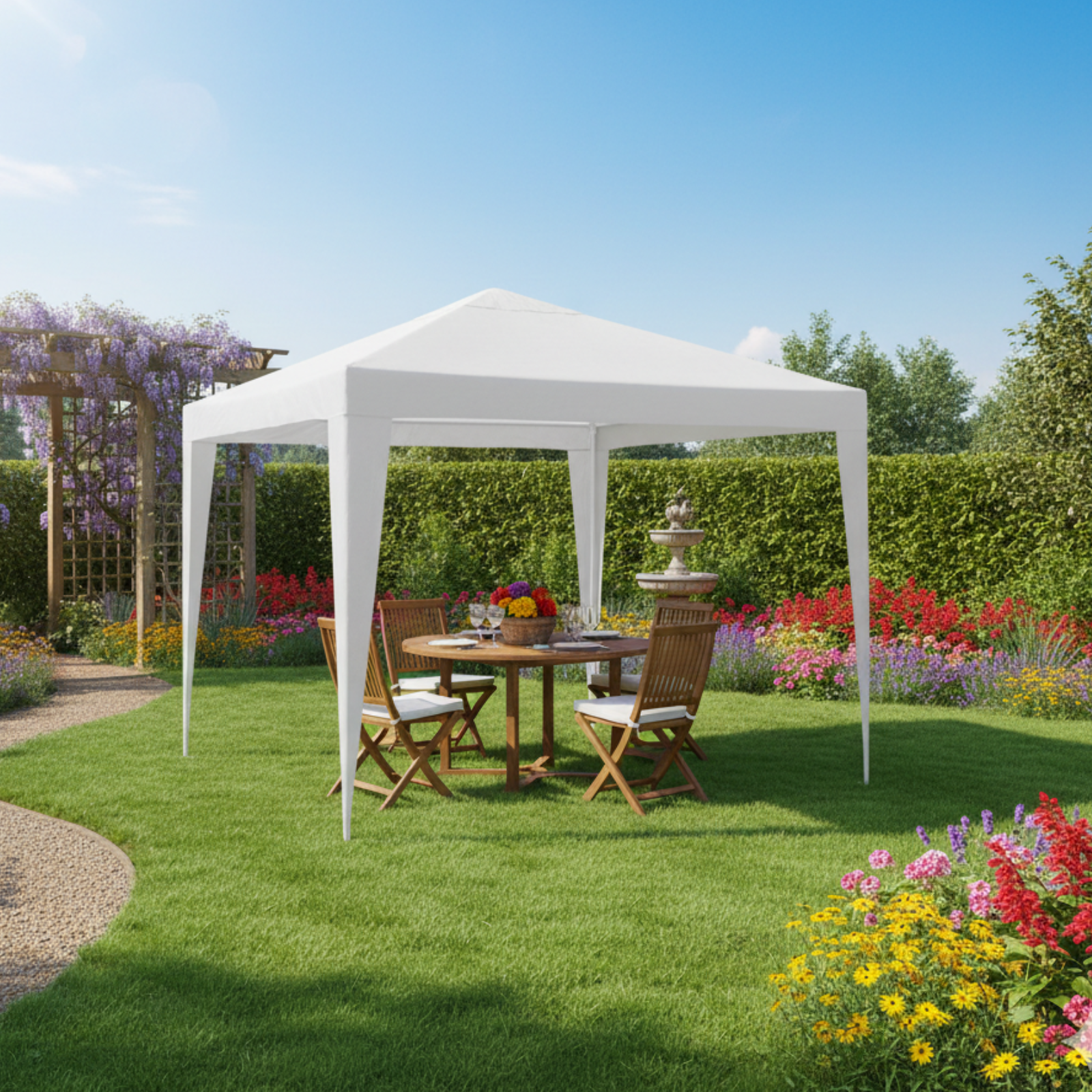 Gazebo 3x3 struttura in metallo telo in rafia bianco - Eco