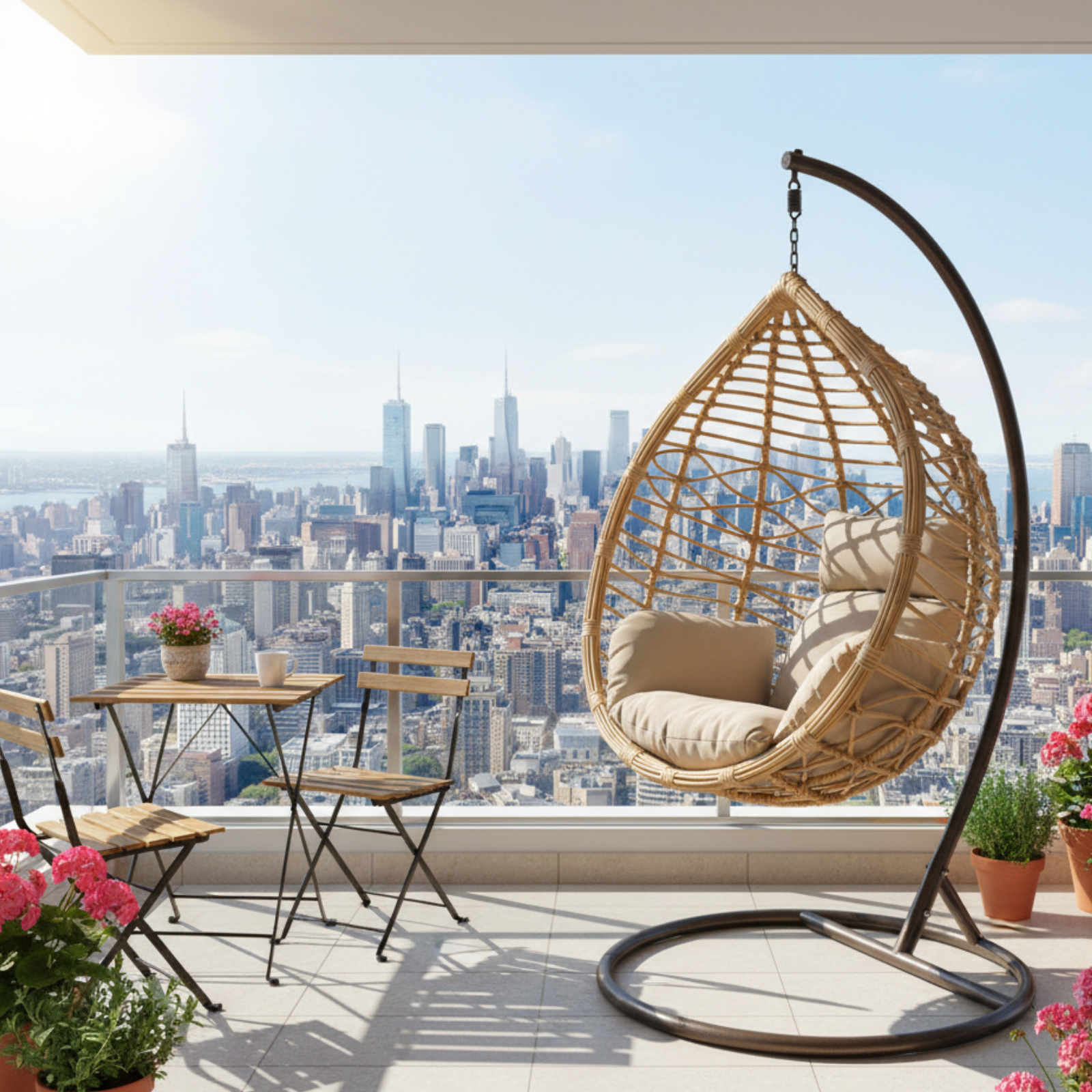 Dondolo sospeso struttura in metallo e seduta in wicker - Panarea