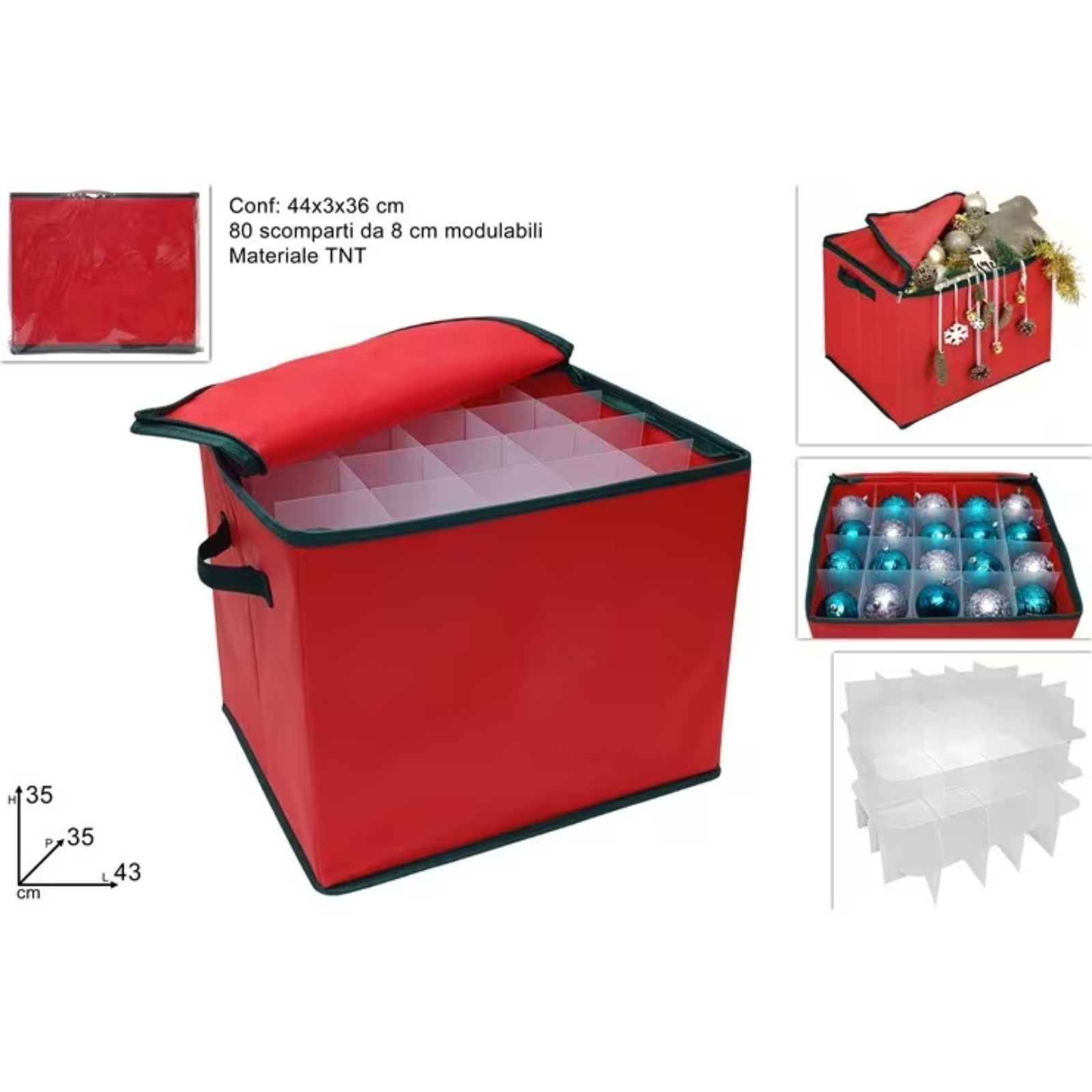 Scatola in Tnt porta palline albero di natale con separatori 43x35x35 cm