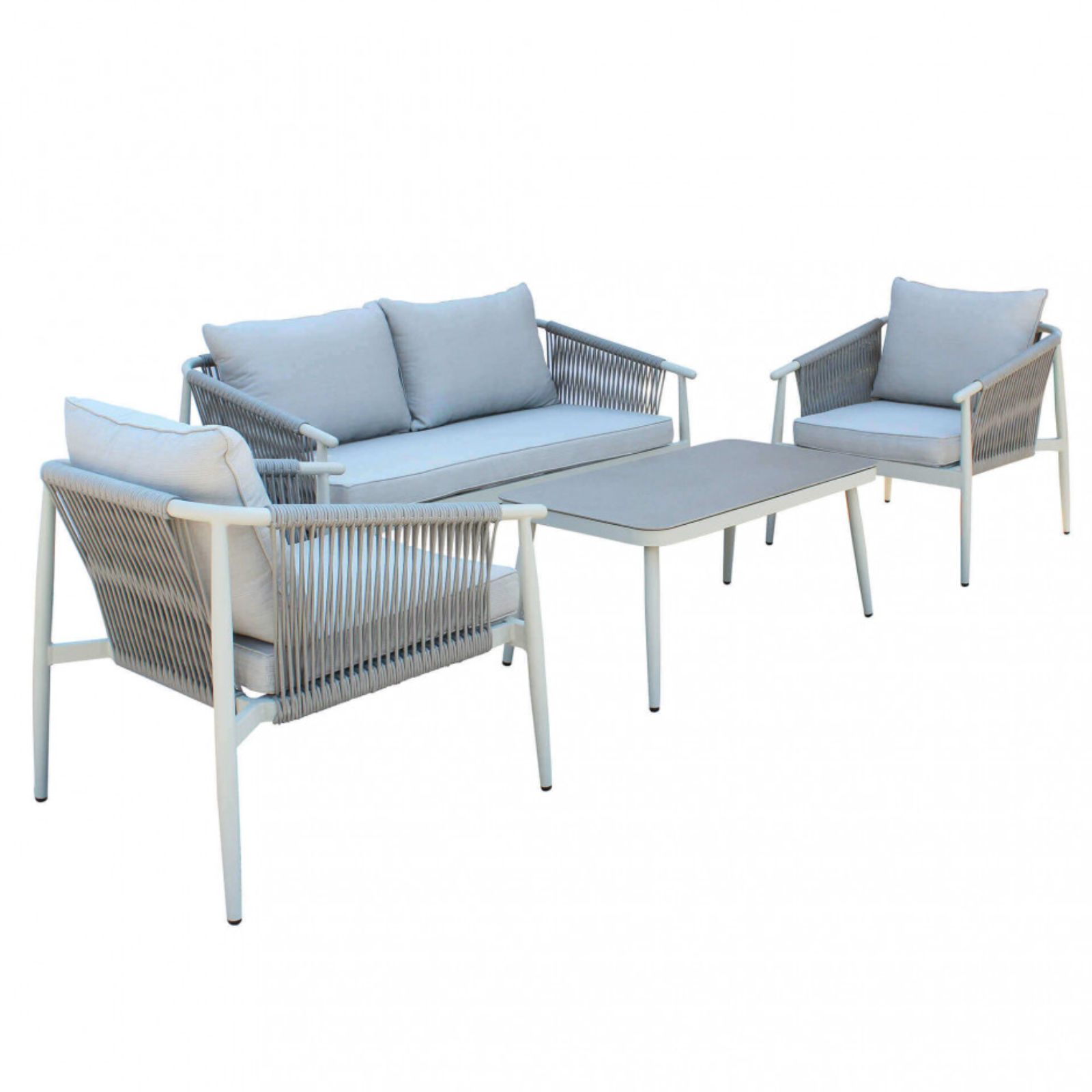 Salottino da esterno struttura in alluminio grigio schienale e braccioli in corda - Mumbai