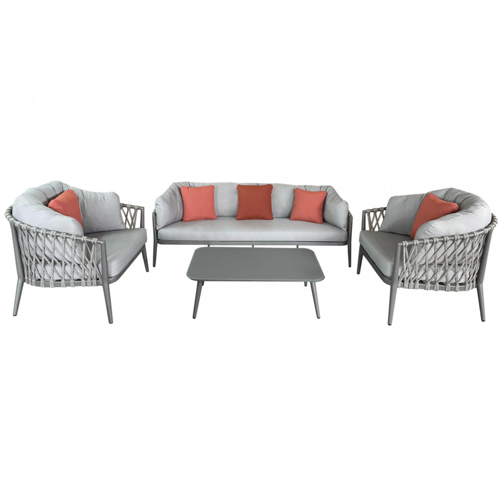 Salottino da esterno struttura in alluminio con corda in pvc sedute imbottite 5 Posti - Merida