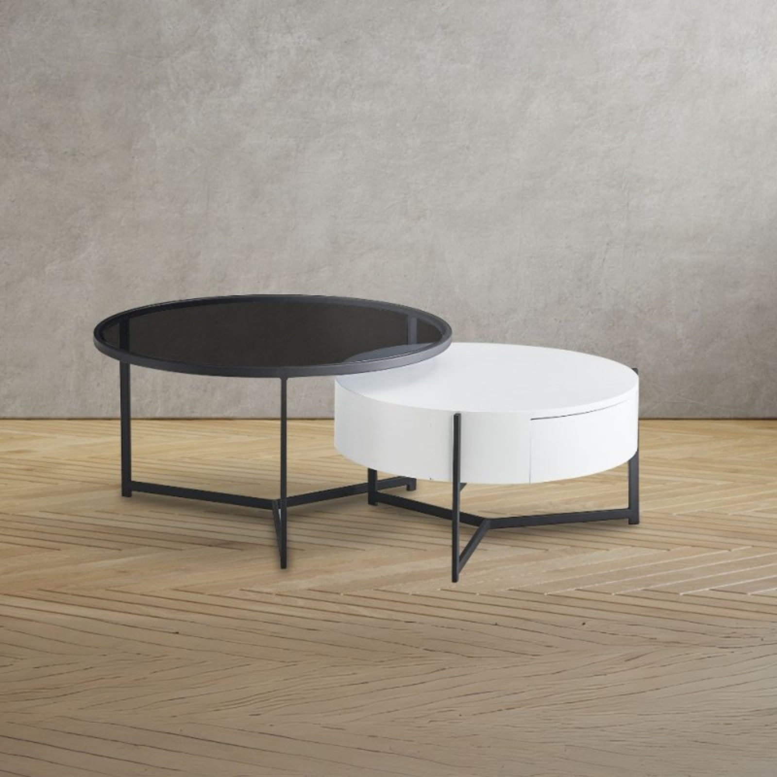 Tavolino da salotto doppio piano nero e bianco struttura in metallo - Velvo