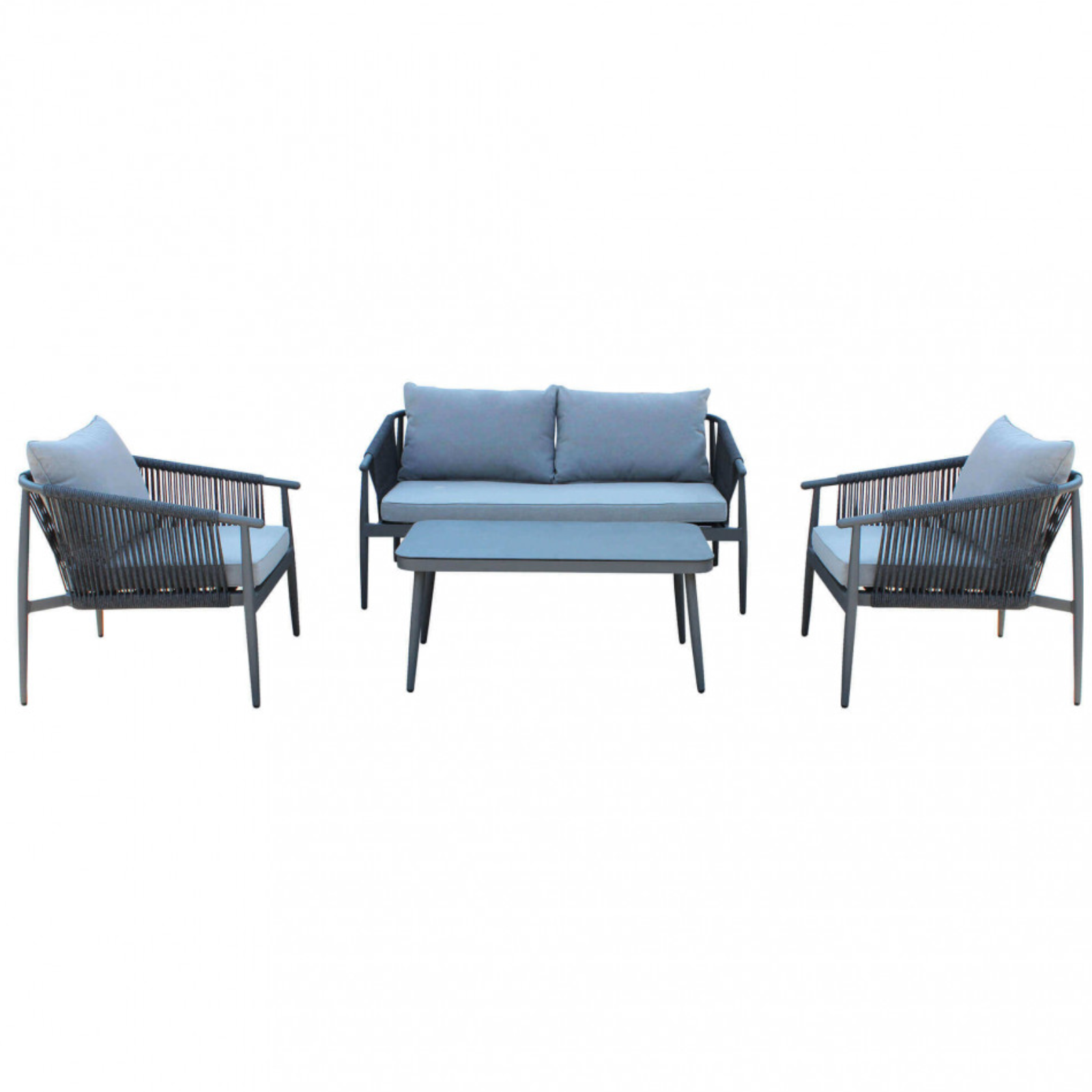 Salottino da esterno struttura in alluminio grigio schienale e braccioli in corda - Mumbai