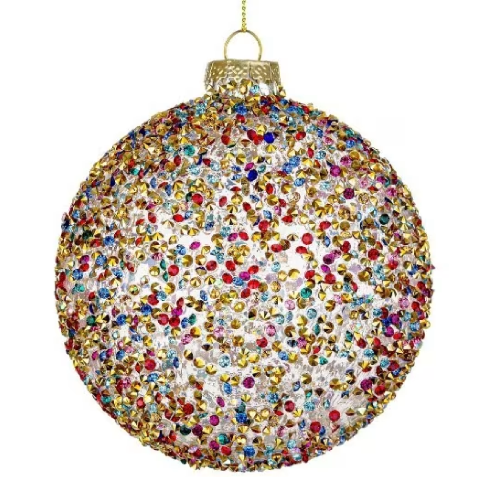 Pallina per albero di natale in vetro decorate con strass multicolor