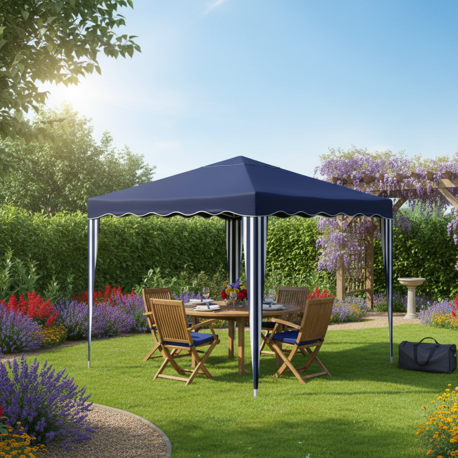 Gazebo pieghevole 3x3 struttura in metallo e telo in poliestere blu - Minis