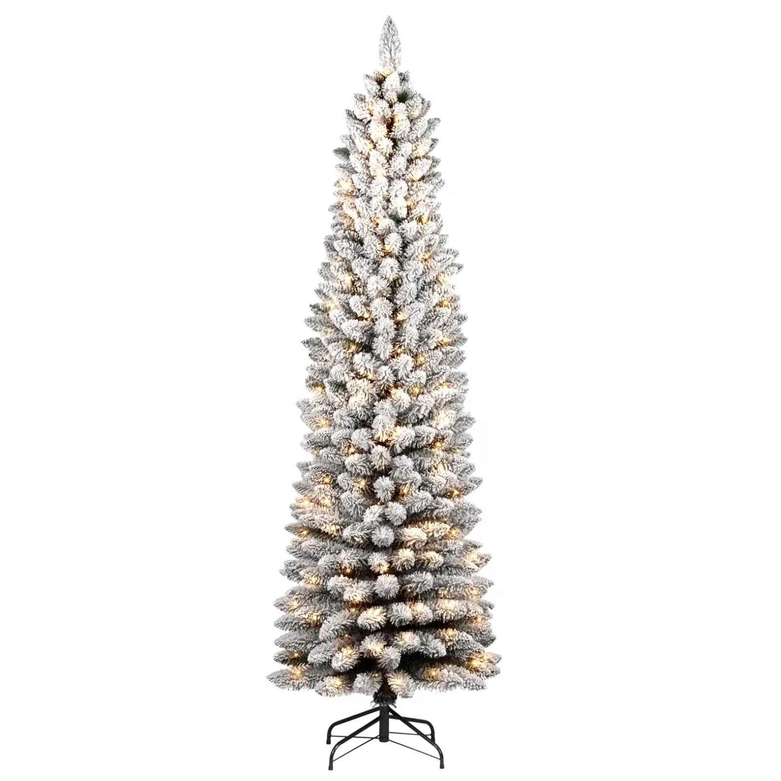 Albero di natale innevato slim in PVC con luci led integrate bianco caldo - Silvestre floccato
