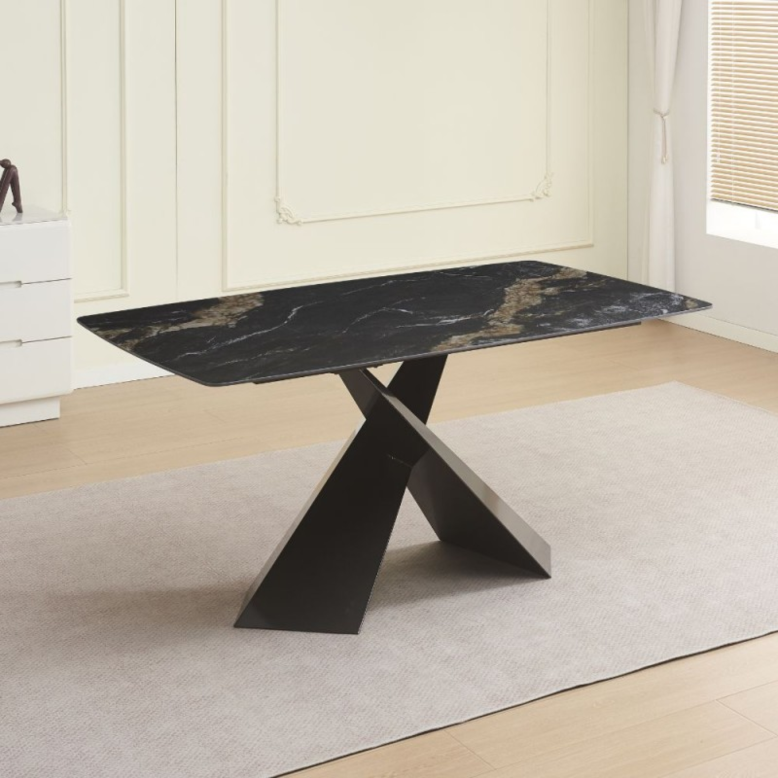 Tavolo da pranzo piano in ceramica effetto marmo opaco e gambe in metallo 160x90 - Jarvi