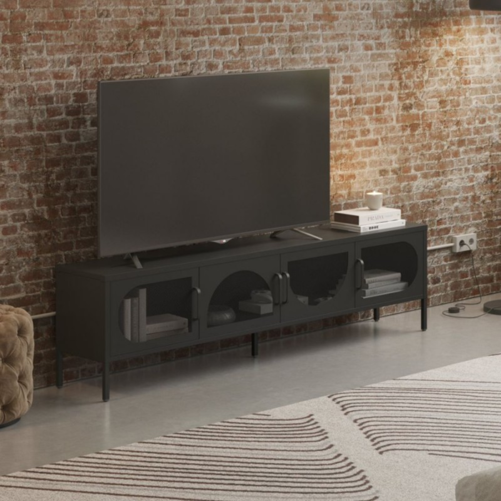 Mobile porta tv design moderno in metallo 4 ante color nero - Tania