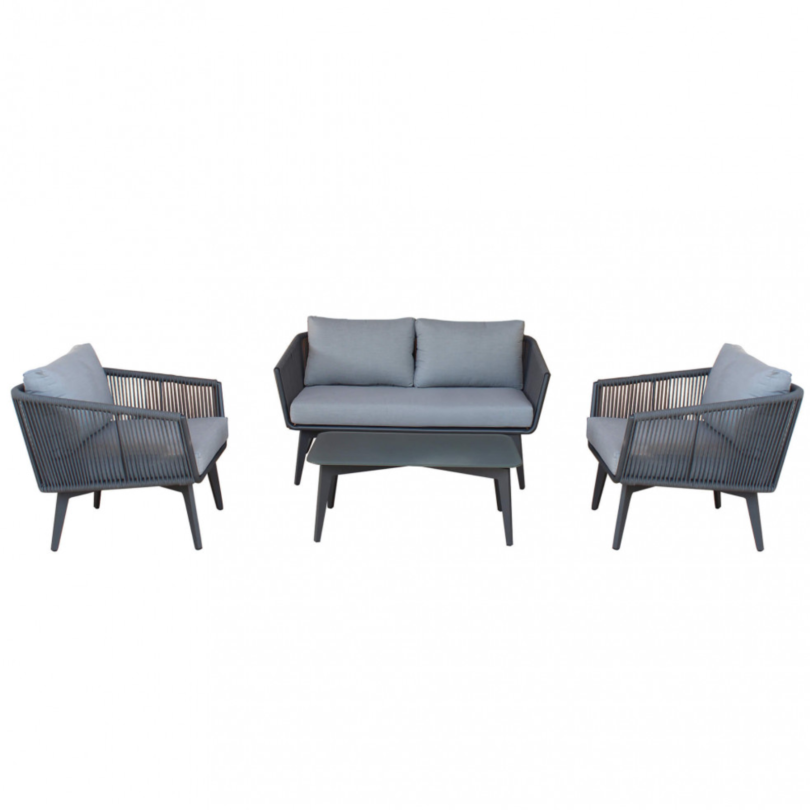 Salottino da esterno struttura in alluminio antracite rivestimento in corda 4 Posti - Cancun