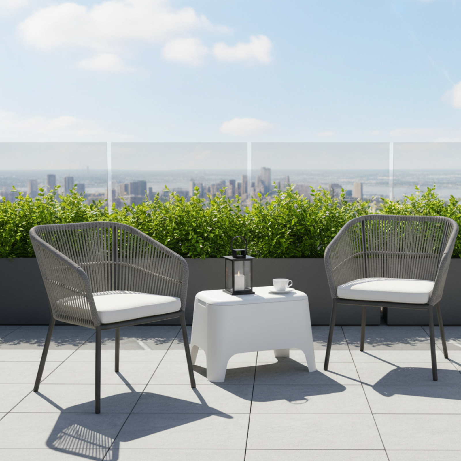 Tavolino in resina con coperchio rimovibile design moderno per esterno 79x76,5x70 cm.