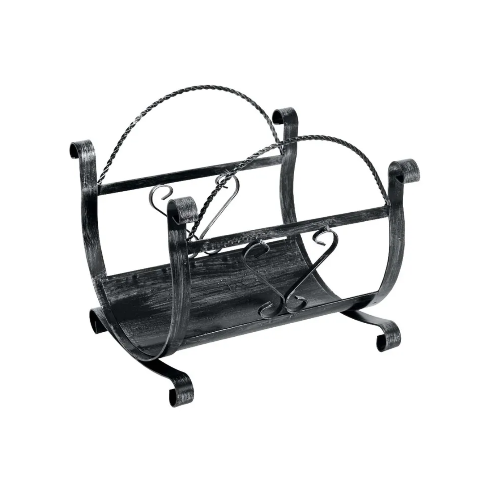 Porta legna a forma di botte in metallo verniciato nero - Cuor