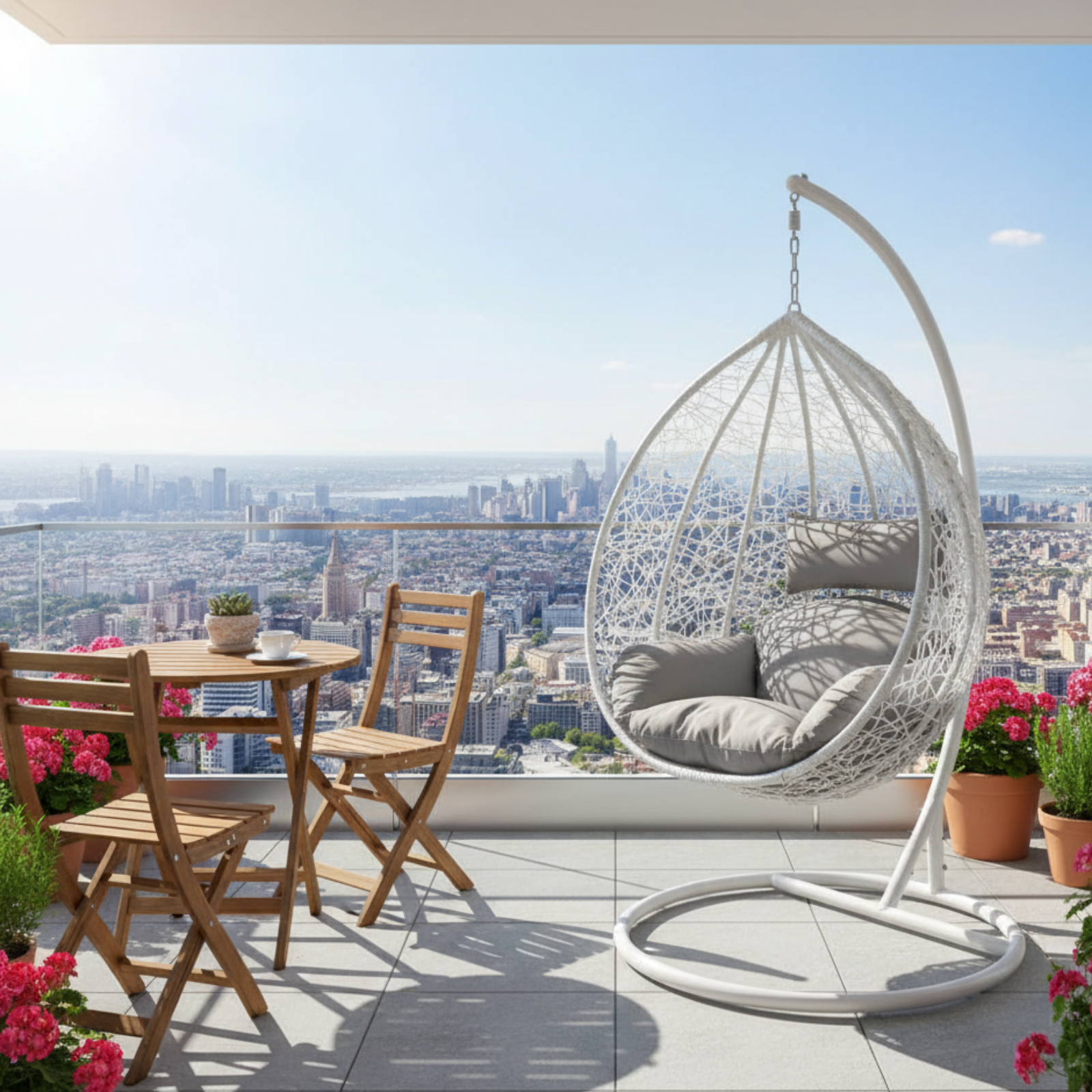 Poltrona a dondolo sospesa struttura in metallo seduta in wicker bianco - GIglio