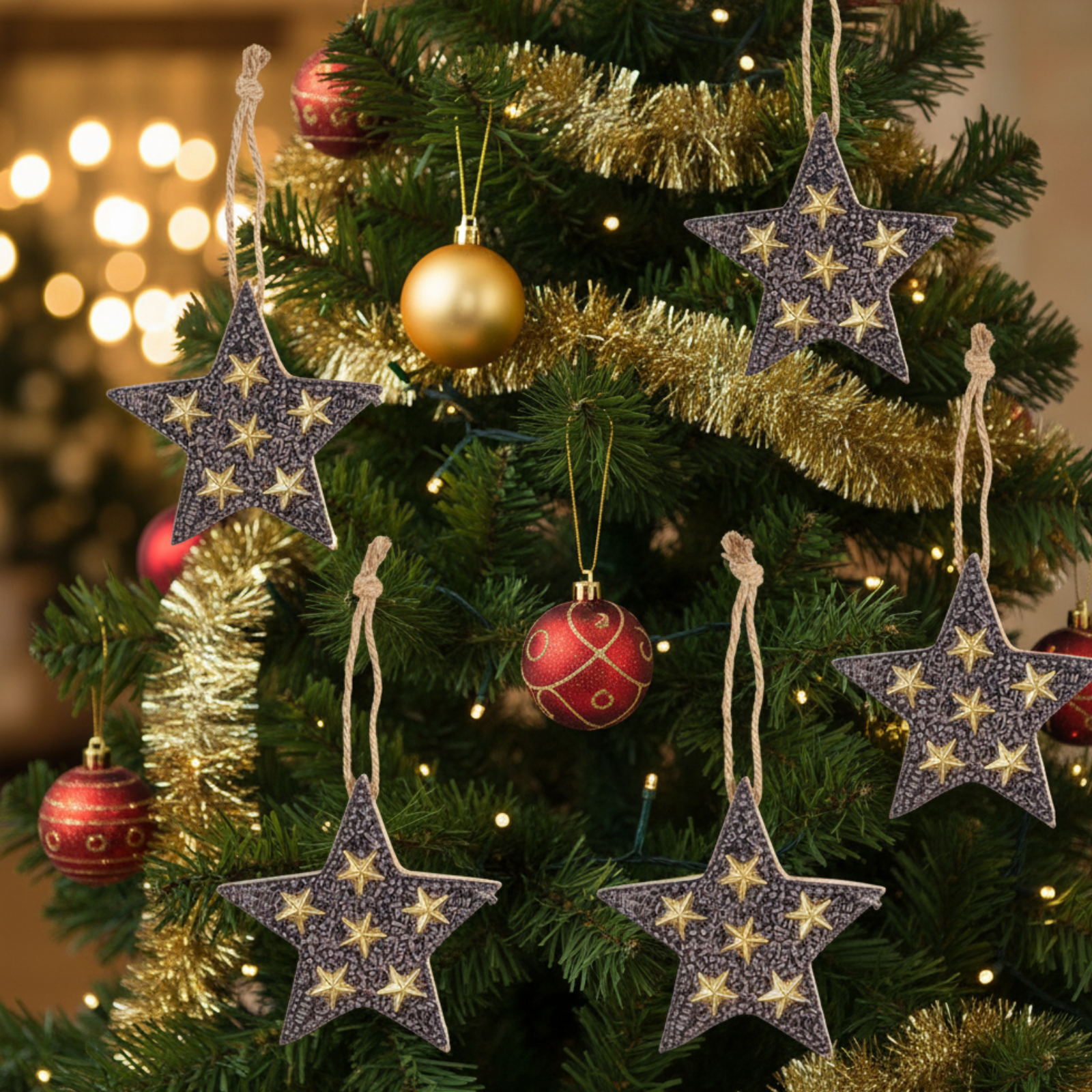 Set 6 Pz pendaglio per albero di natale stellina decorazione natalizia