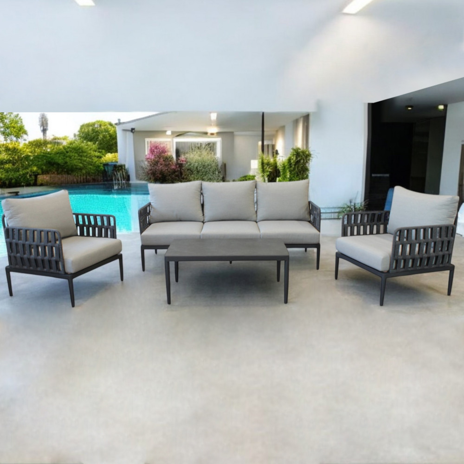 Salottino da esterno struttura in alluminio con cuscini imbottiti 5 posti - Saint John