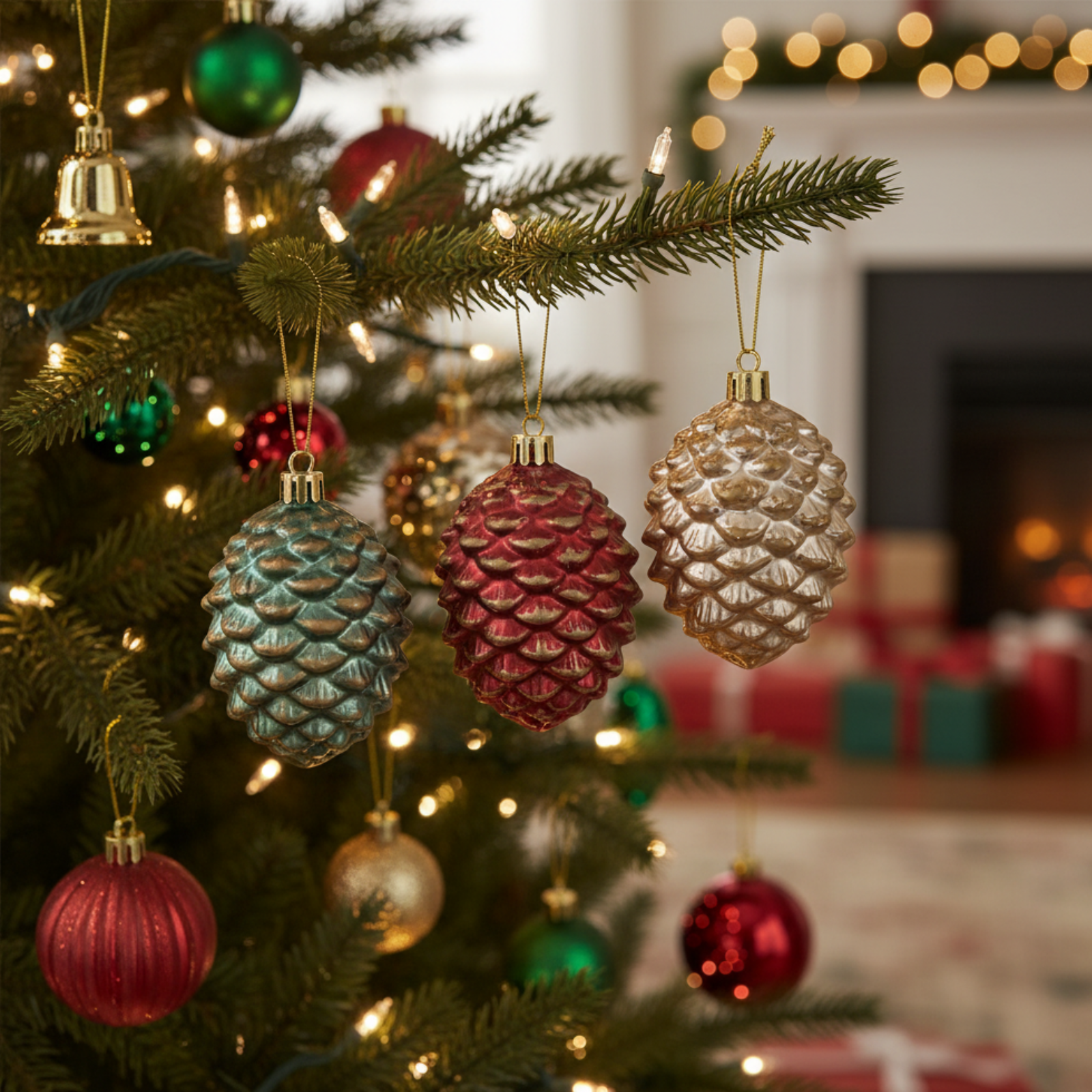 Set 3 Pz Pendagli per albero di natale pigna colorazione assortita