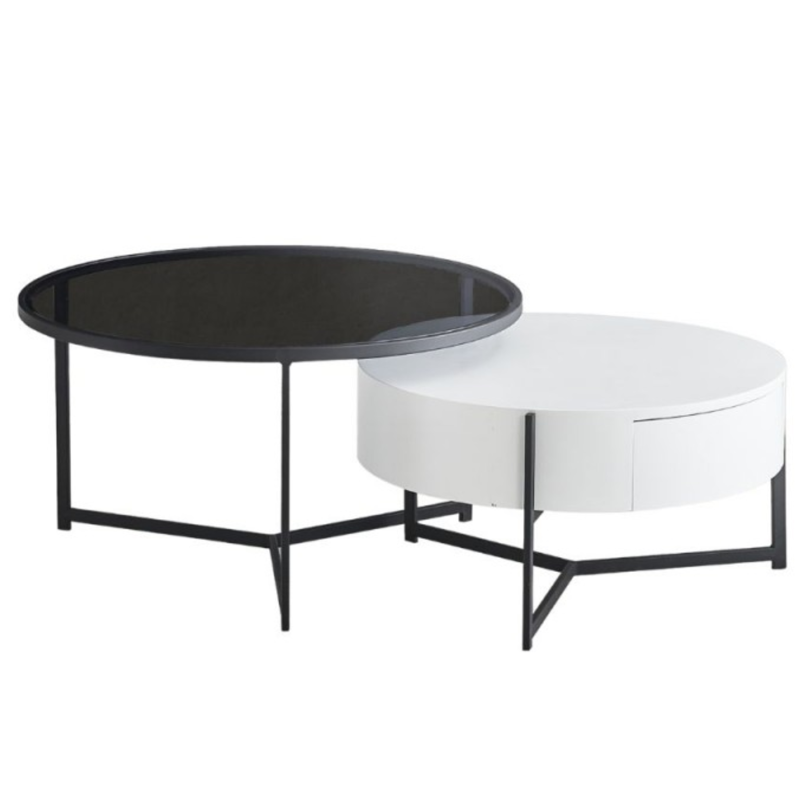 Tavolino da salotto doppio piano nero e bianco struttura in metallo - Velvo