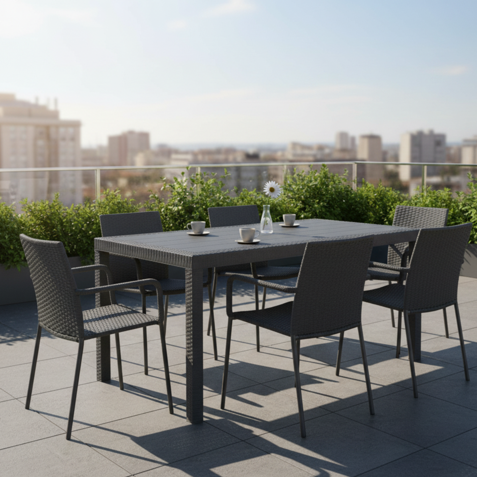 Tavolo rettangolare in resina finitura rattan ideale per ambienti esterni interni - Urano