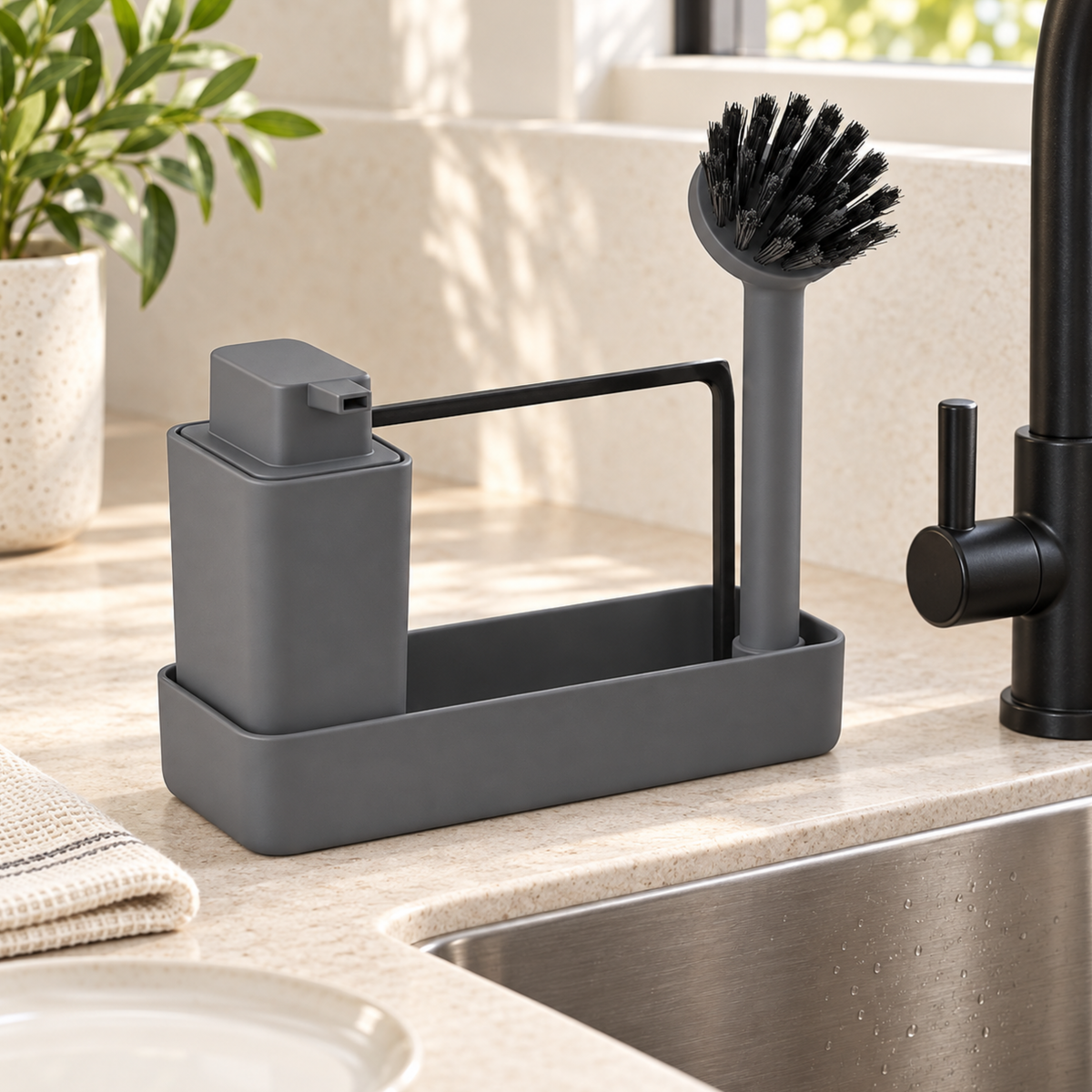 Organizer per lavello in polipropilene con dispenser e setole