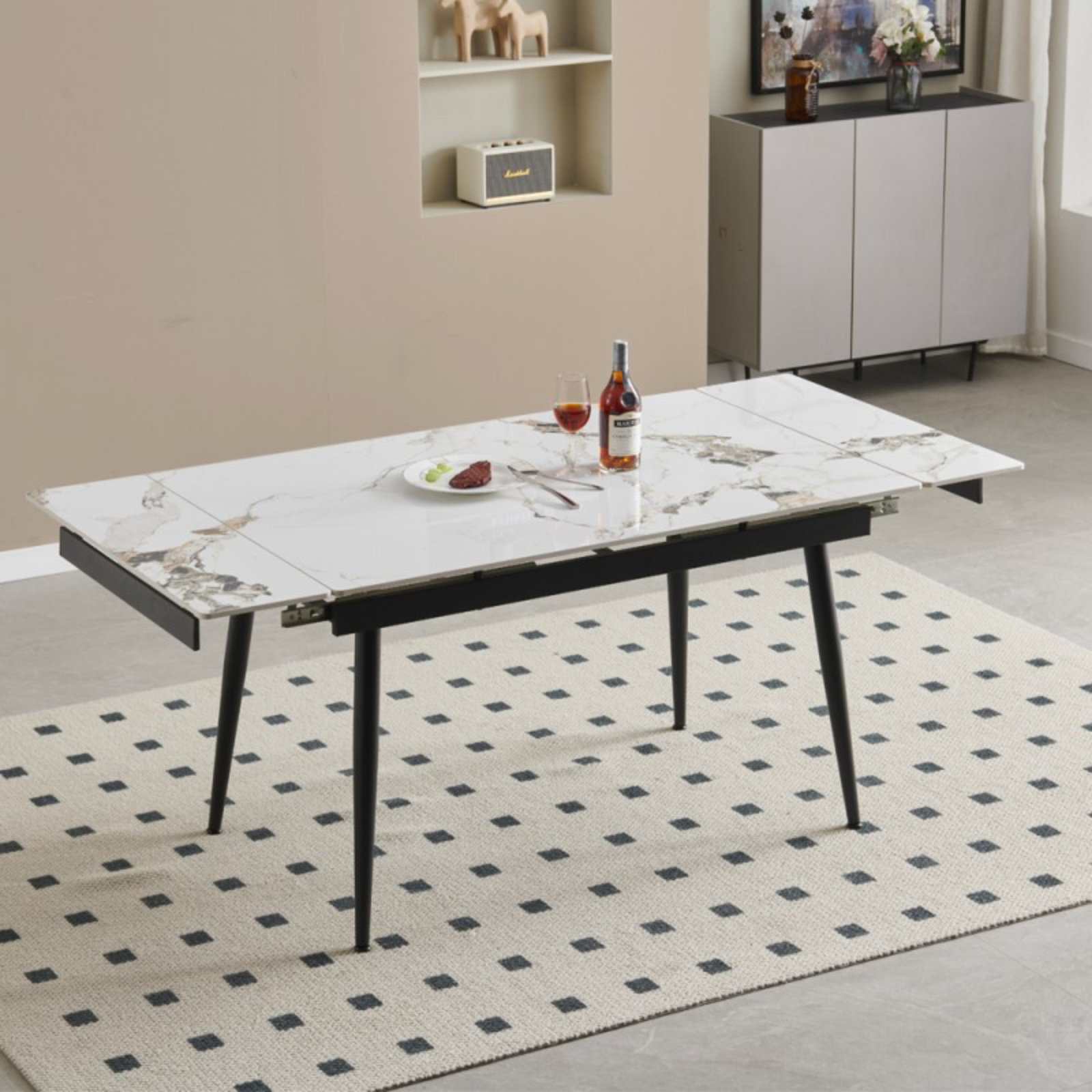 Tavolo da pranzo allungabile piano in ceramica e gambe in metallo 120/180x85 cm - Expandia