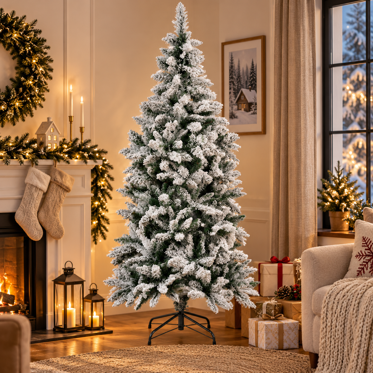 Albero di natale slim innevato con base in metallo - Maur