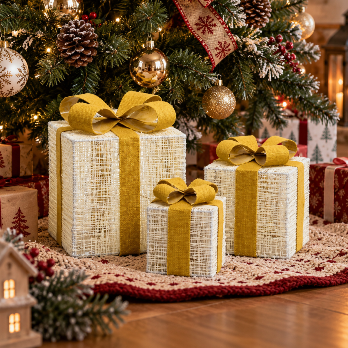 Set di 3 pacchi regalo per albero di natale decorazione natalizia con led - 3D