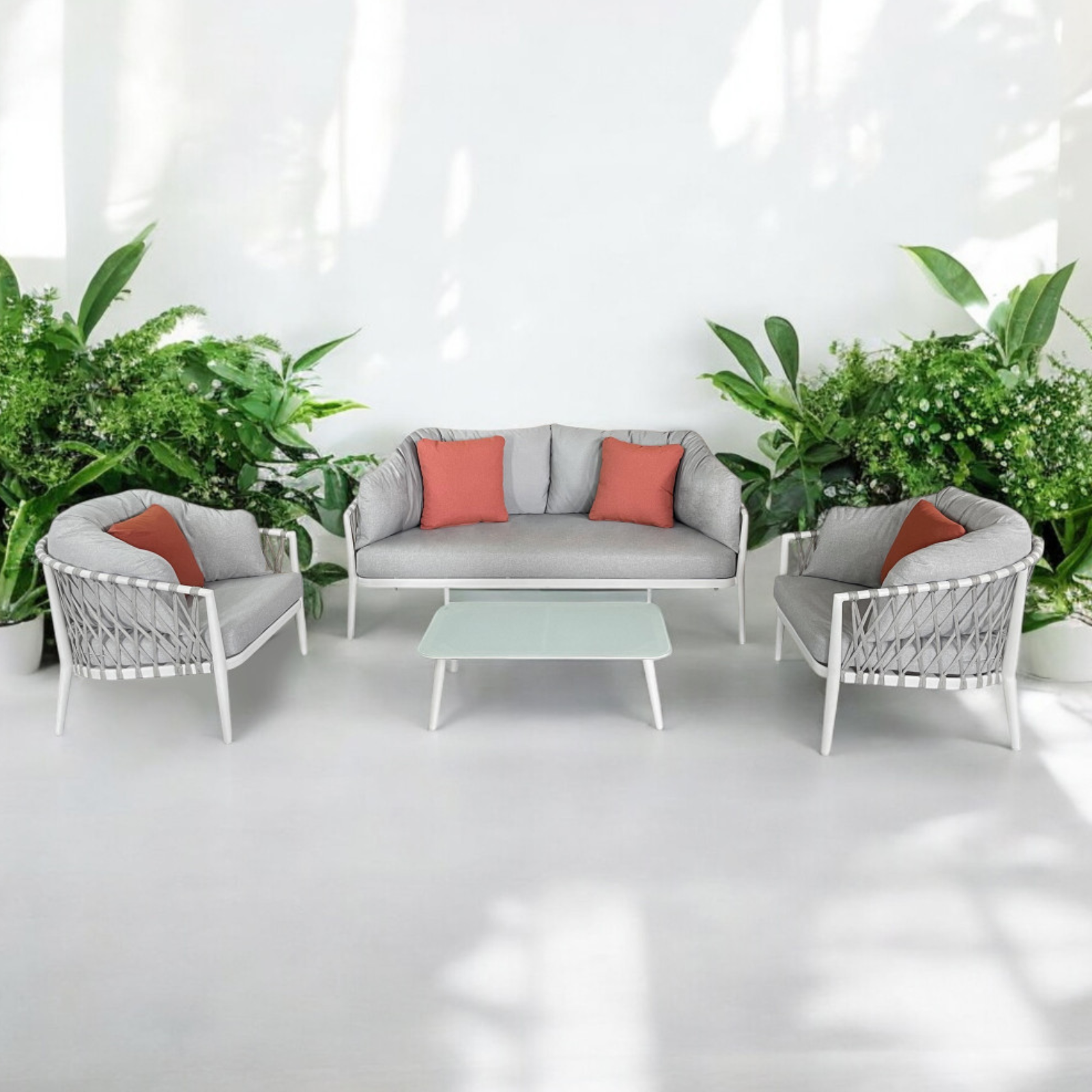 Salottino da esterno struttura in alluminio con corda in pvc sedute imbottite 4 Posti - Merida