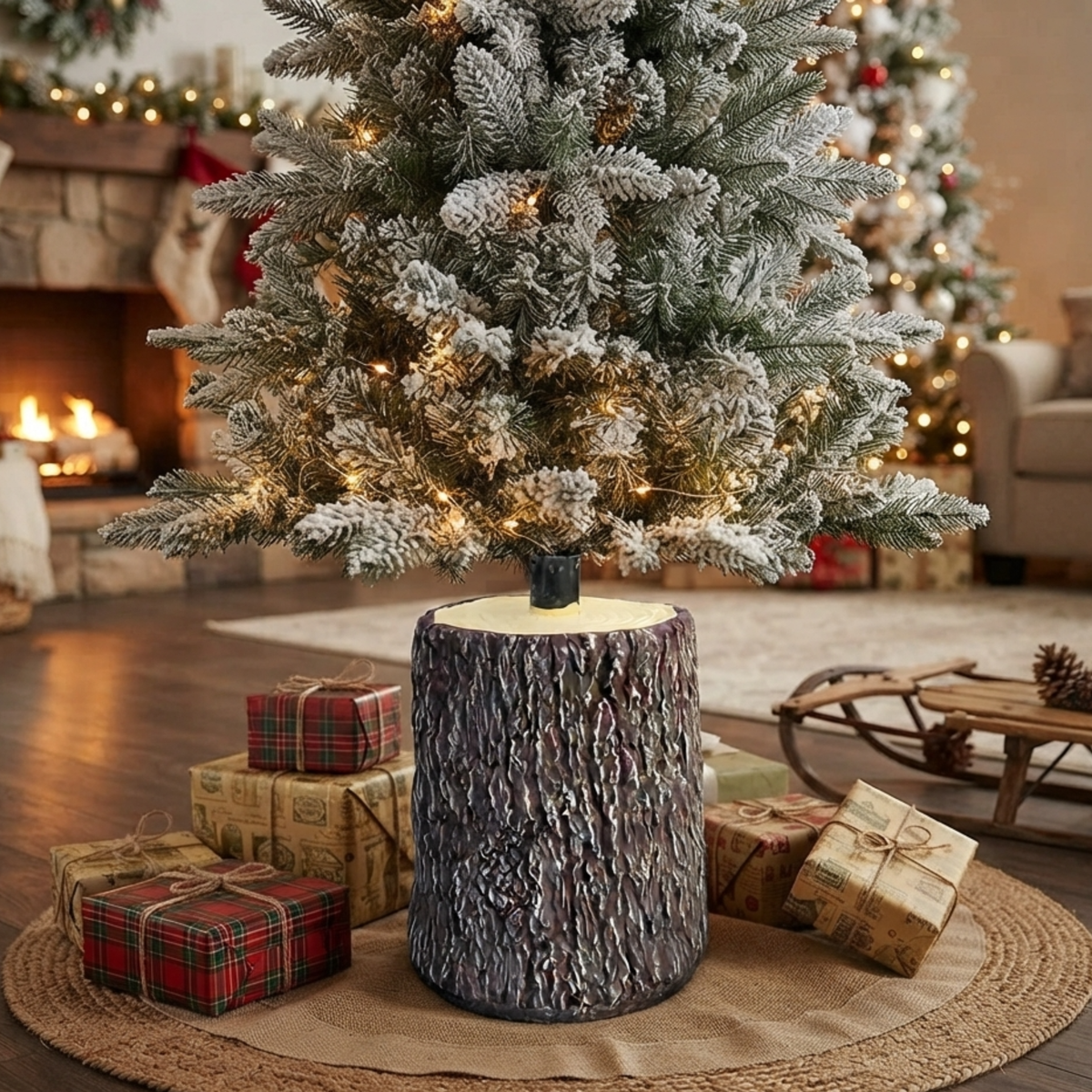 Base tronco per albero di natale marrone in metallo e plastica Ø26x35H - Marrone