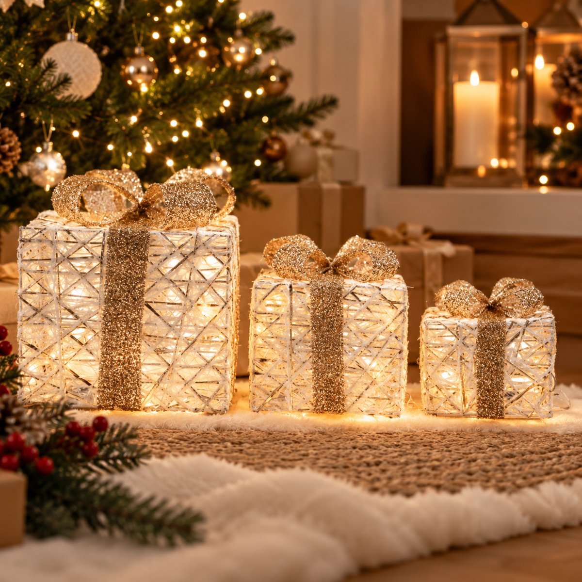 Set di 3 pacchi natalizi con luci led addobbi natalizi - Tris