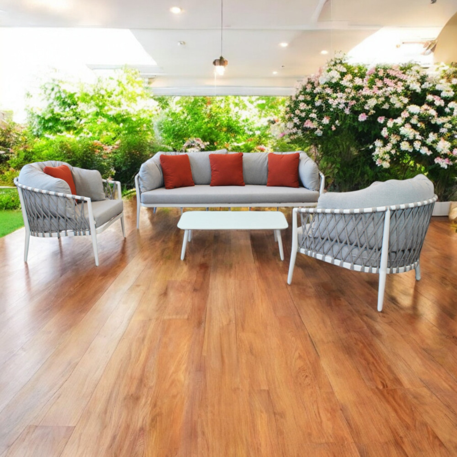 Salottino da esterno struttura in alluminio con corda in pvc sedute imbottite 5 Posti - Merida