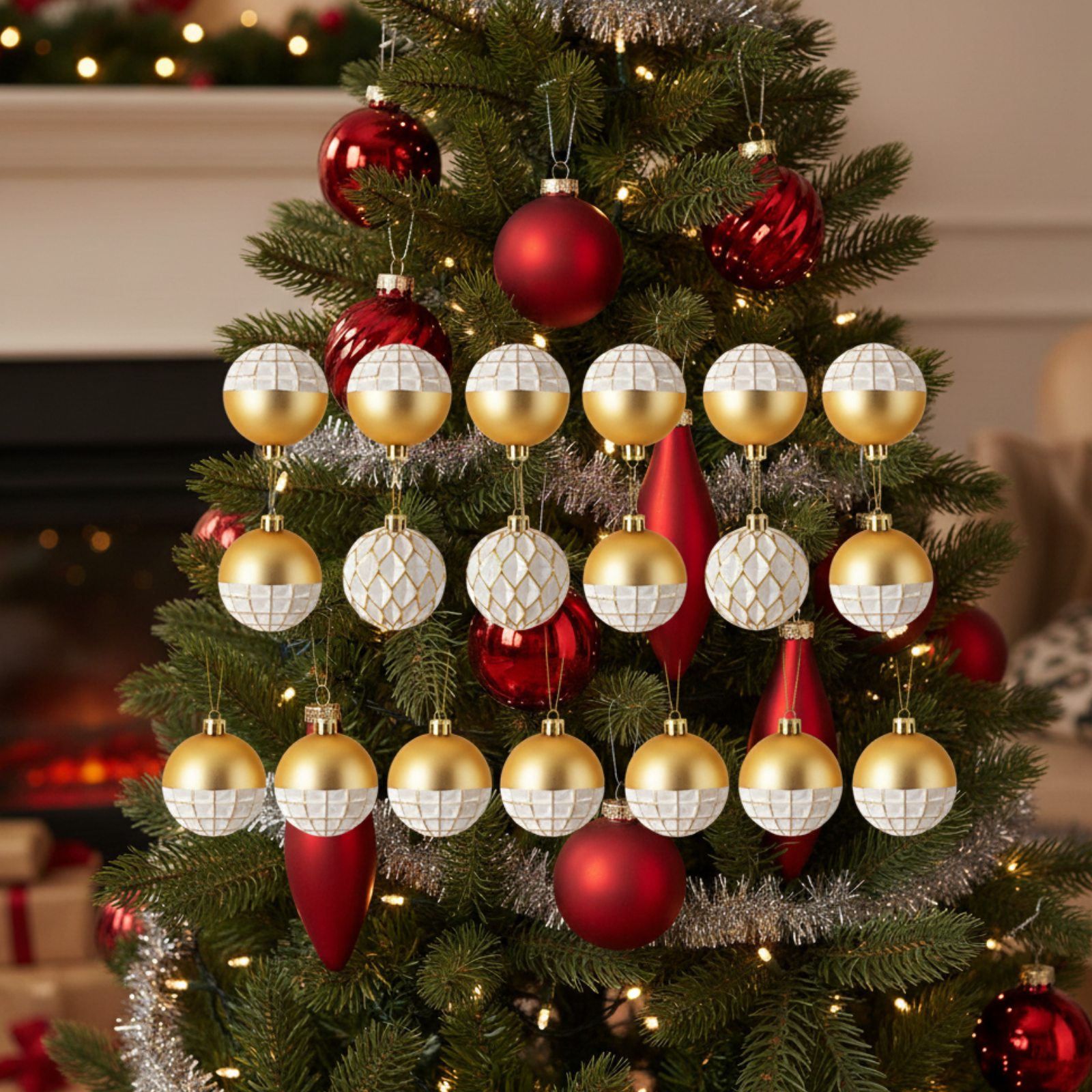 Palline per albero di natale set 12 Pz Ø 6 cm in plastica oro e bianco