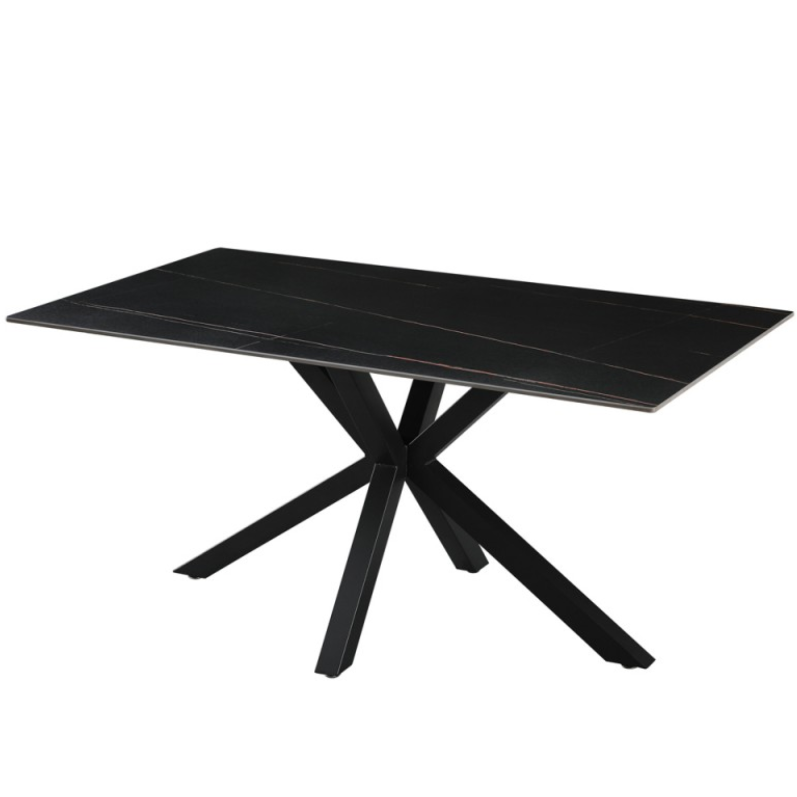 Tavolo da pranzo fisso piano in ceramica effetto marmo gambe in metallo 160x90 - Hunte
