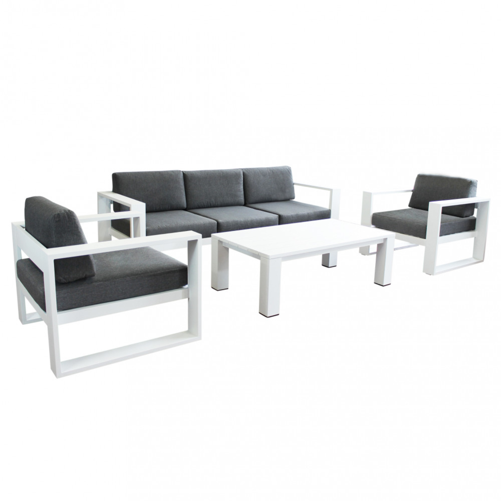 Salottino da esterno in alluminio verniciato bianco con cuscini - Knoxville