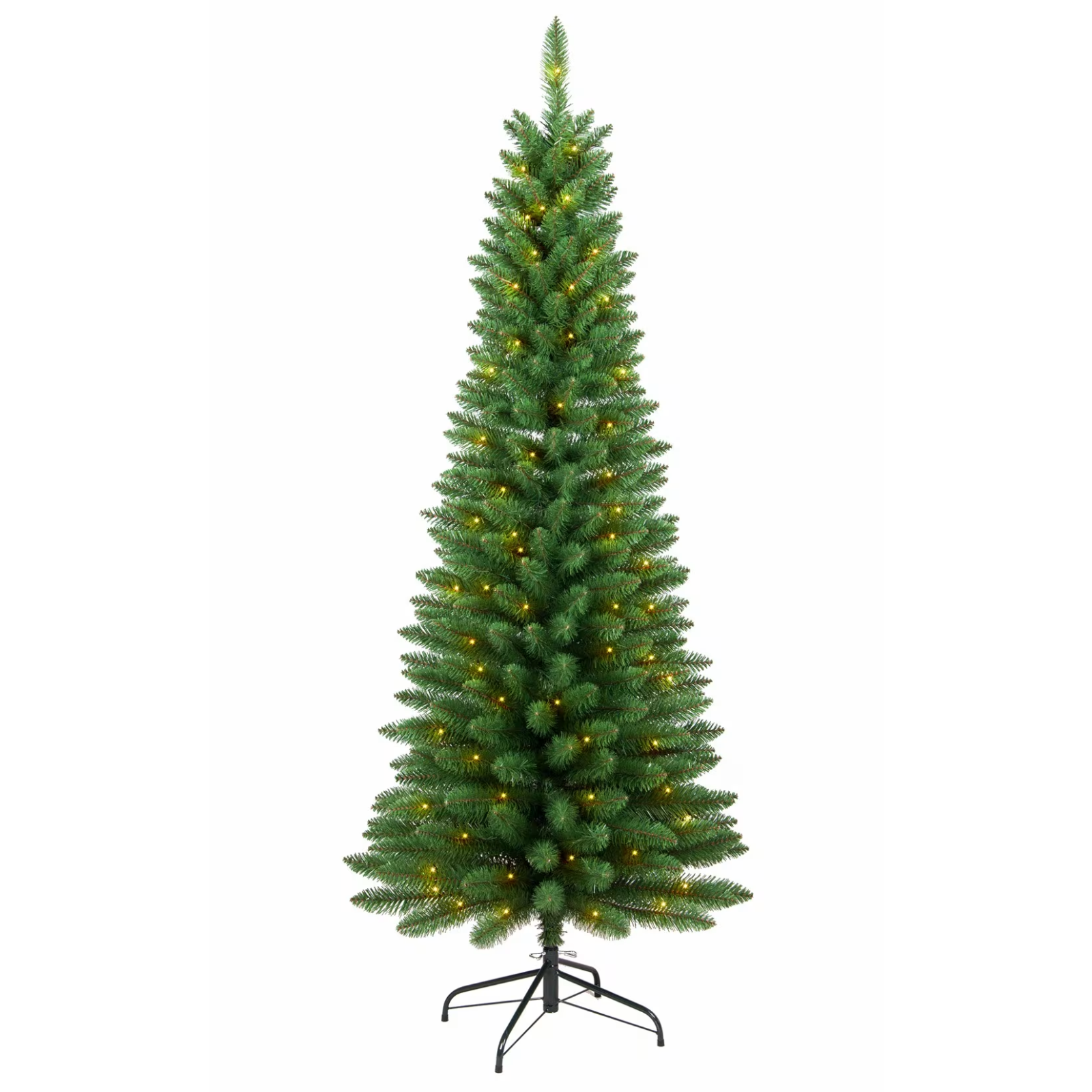 Albero di natale slim verde in PVC con luci led integrate bianco caldo - Silvestre