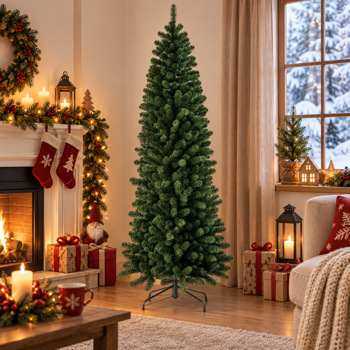 Albero di natale slim verde con base in metallo - Maur
