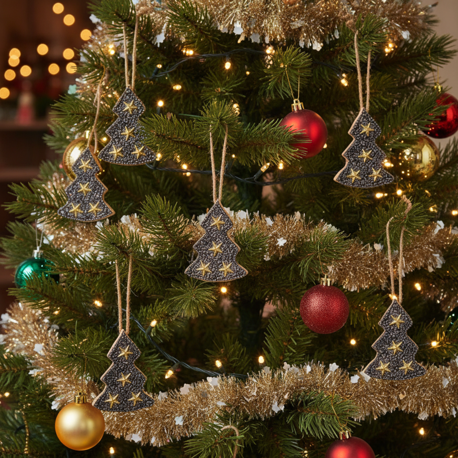 Set 6 Pz pendaglio per albero di natale alberello con stelle decorazione natalizia
