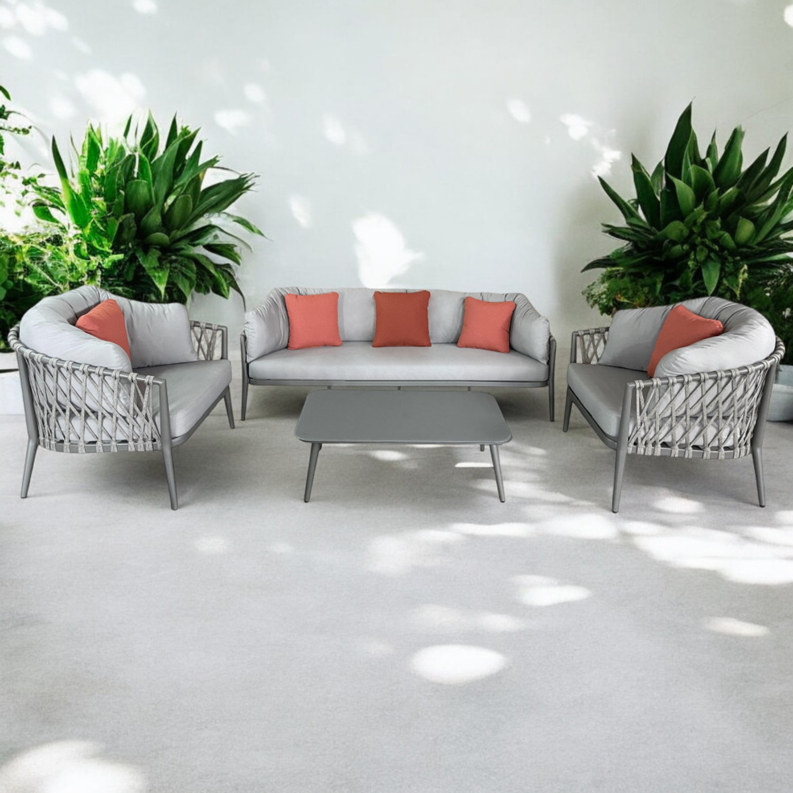 Salottino da esterno struttura in alluminio con corda in pvc sedute imbottite 5 Posti - Merida