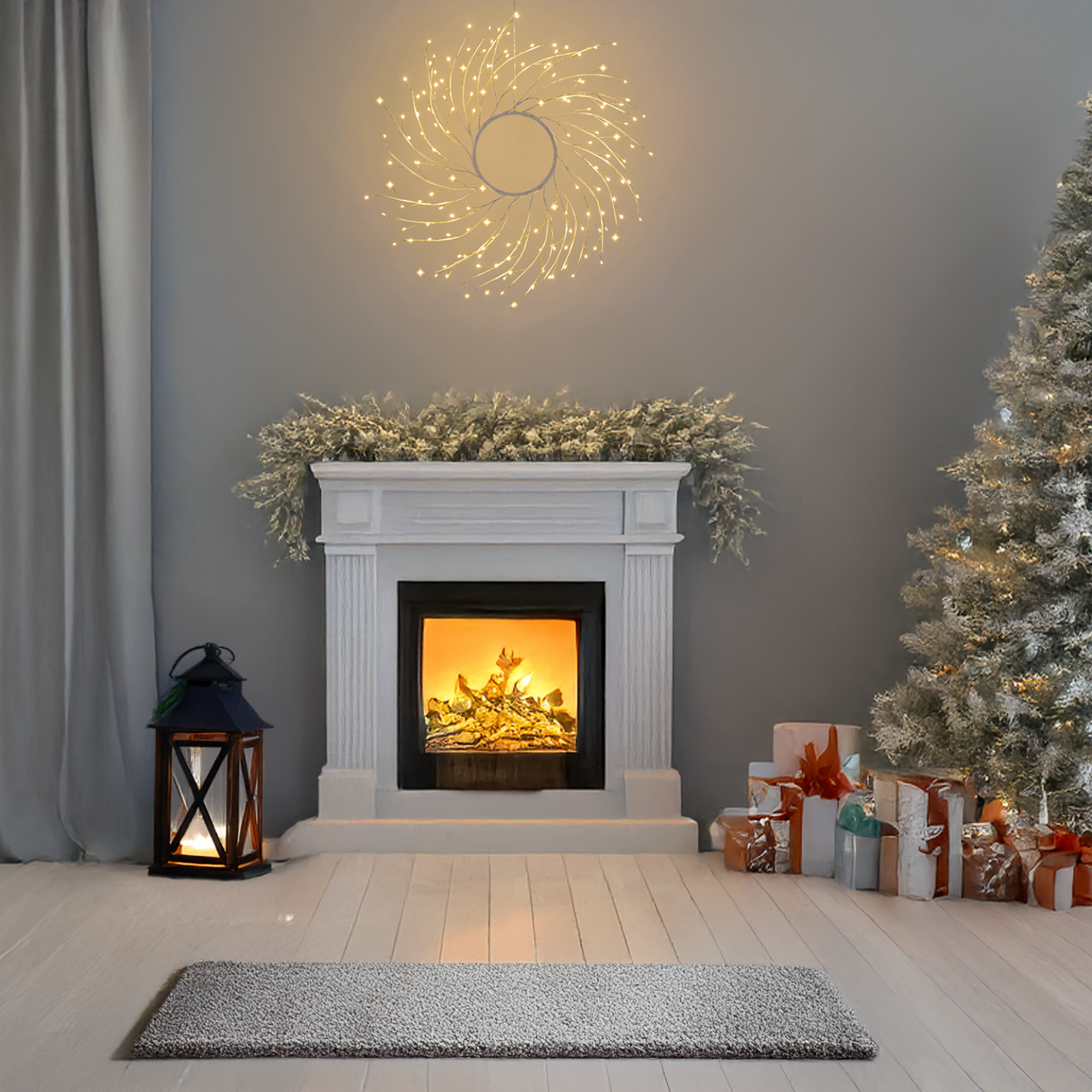 Corona luminosa tiglio bianco con luce led uso interno o esterno decorazione natalizia