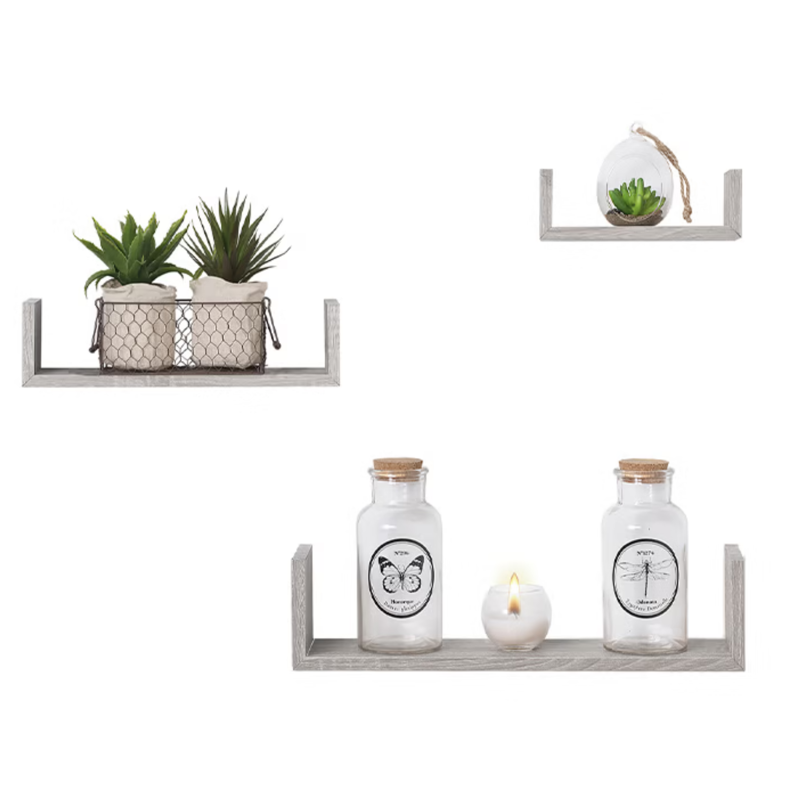Set 3 pz mensole da parete sospese rovere grigio in mdf - Fixy