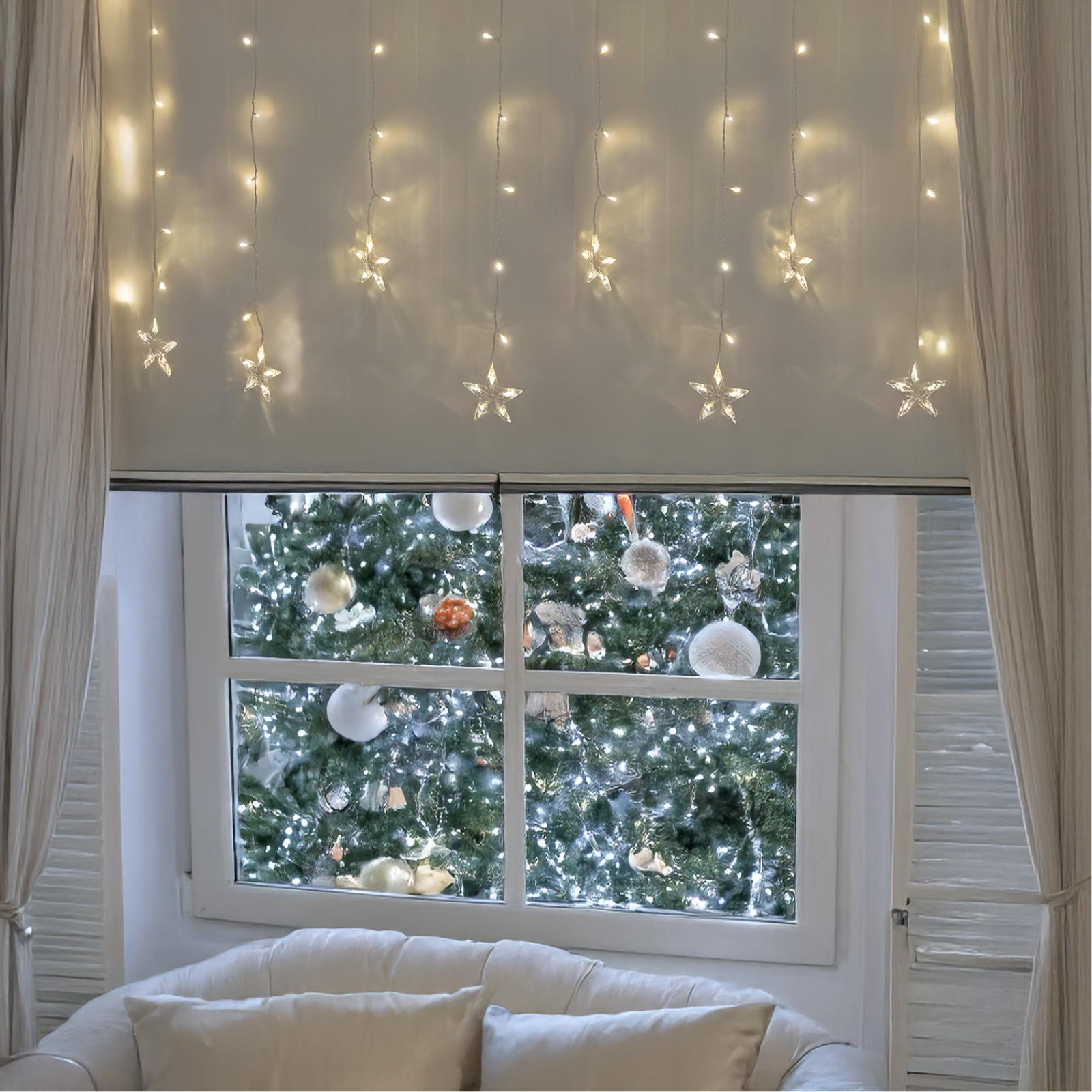 Stelle luminose 90 led bianco caldo con giochi di luce per uso interno o esterno