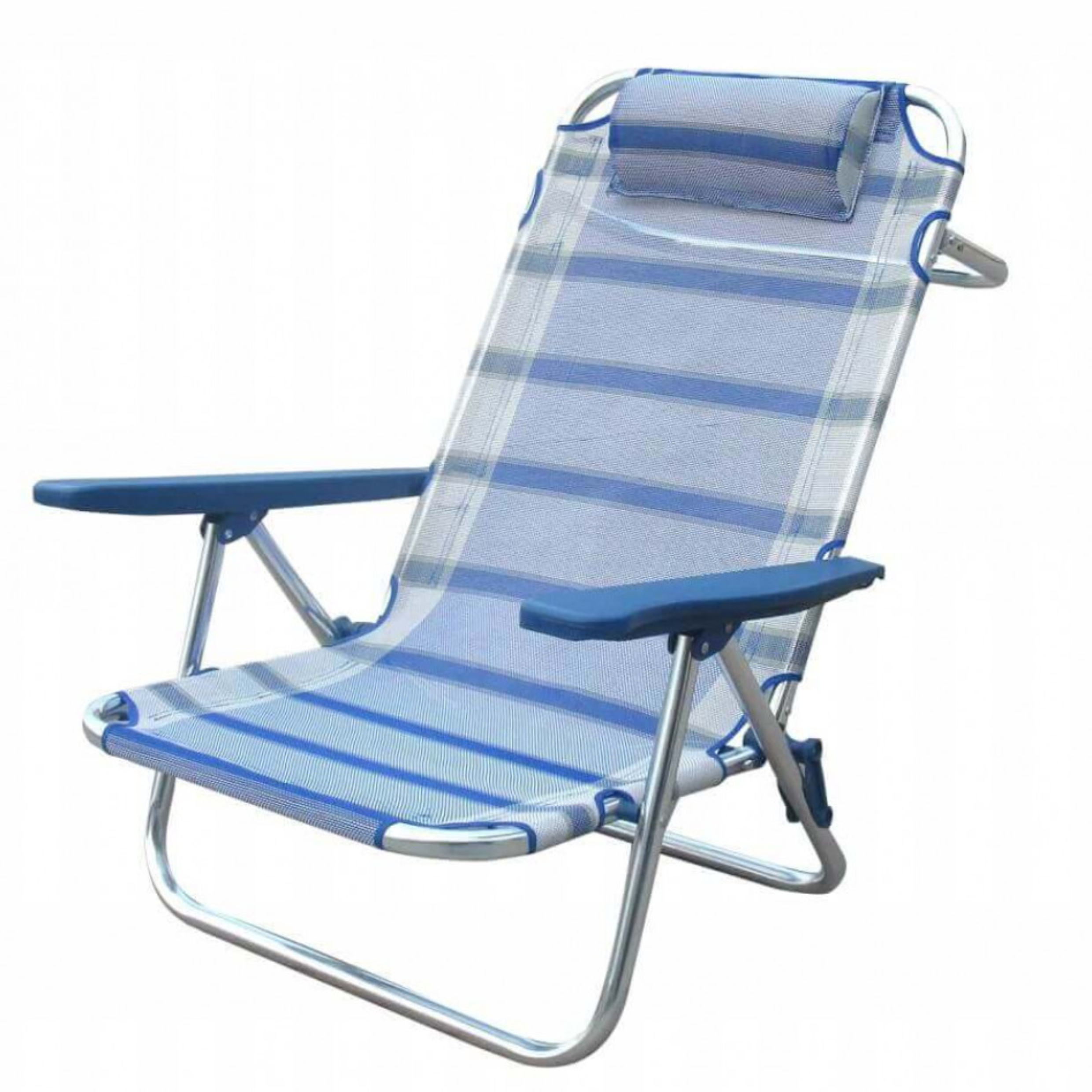 Spiaggina Mare Pieghevole Struttura in Alluminio Ø 22 mm Tessuto in Textilene 1x1 Righe Blu