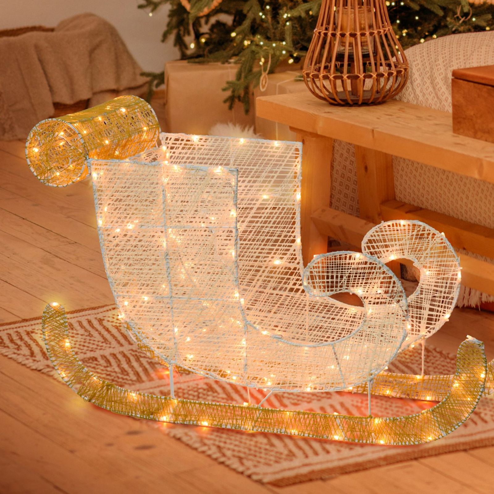 Slitta luminosa 180 led bianco caldo decorazioni natalizie per uso interno o esterno