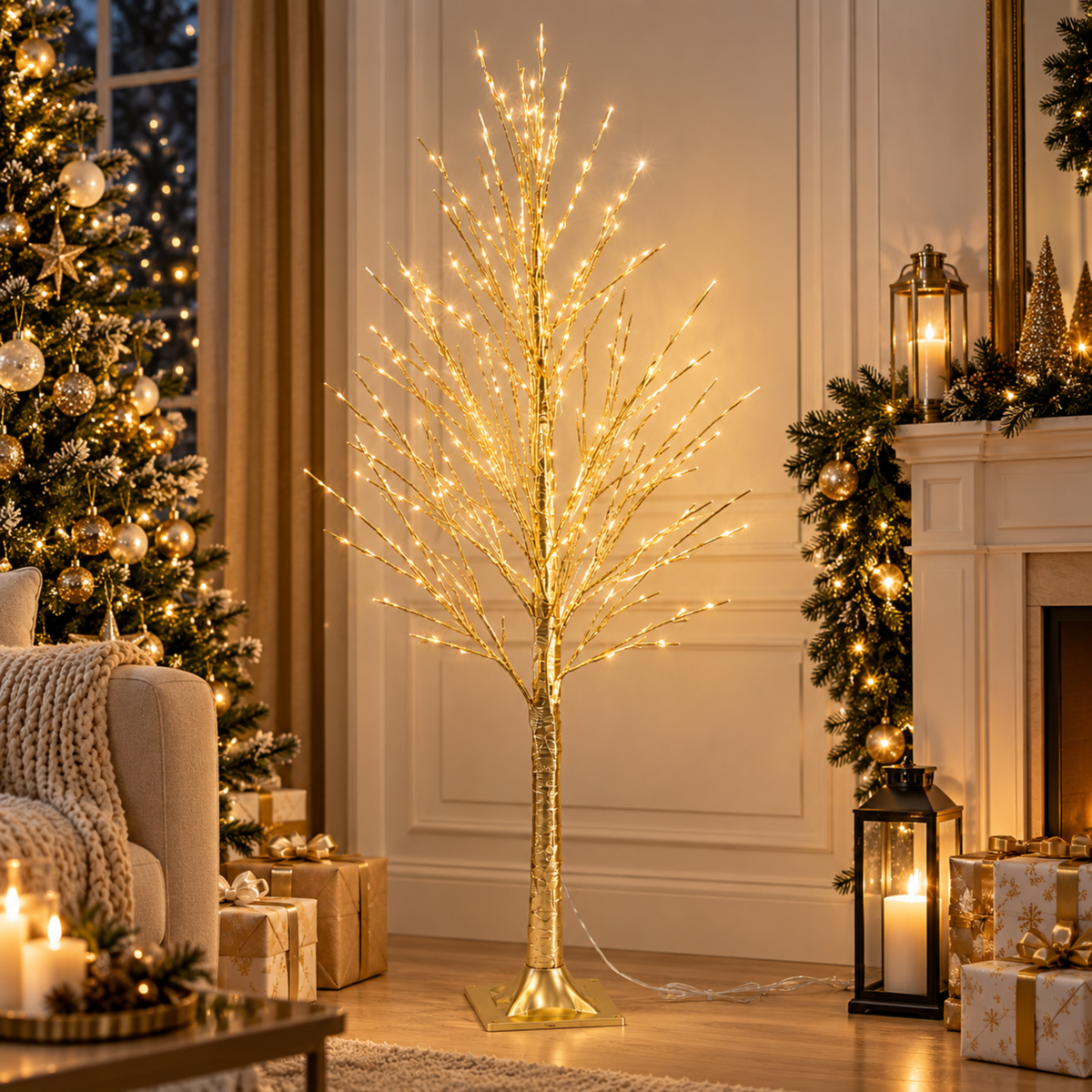 Albero di natale decorativo color oro H 120 cm con 500 led