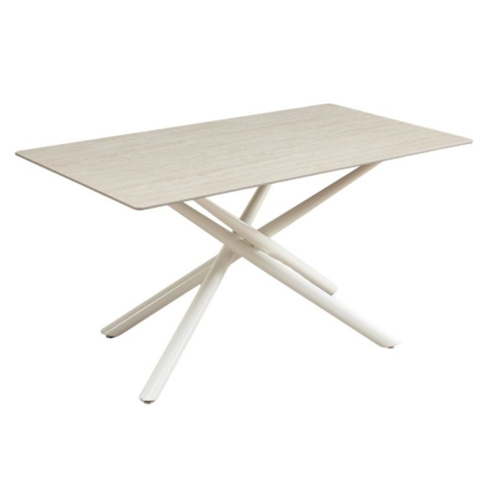 Tavolo da pranzo piano in ceramica beige opaco struttura in metallo bianco 160x90 cm - Sand
