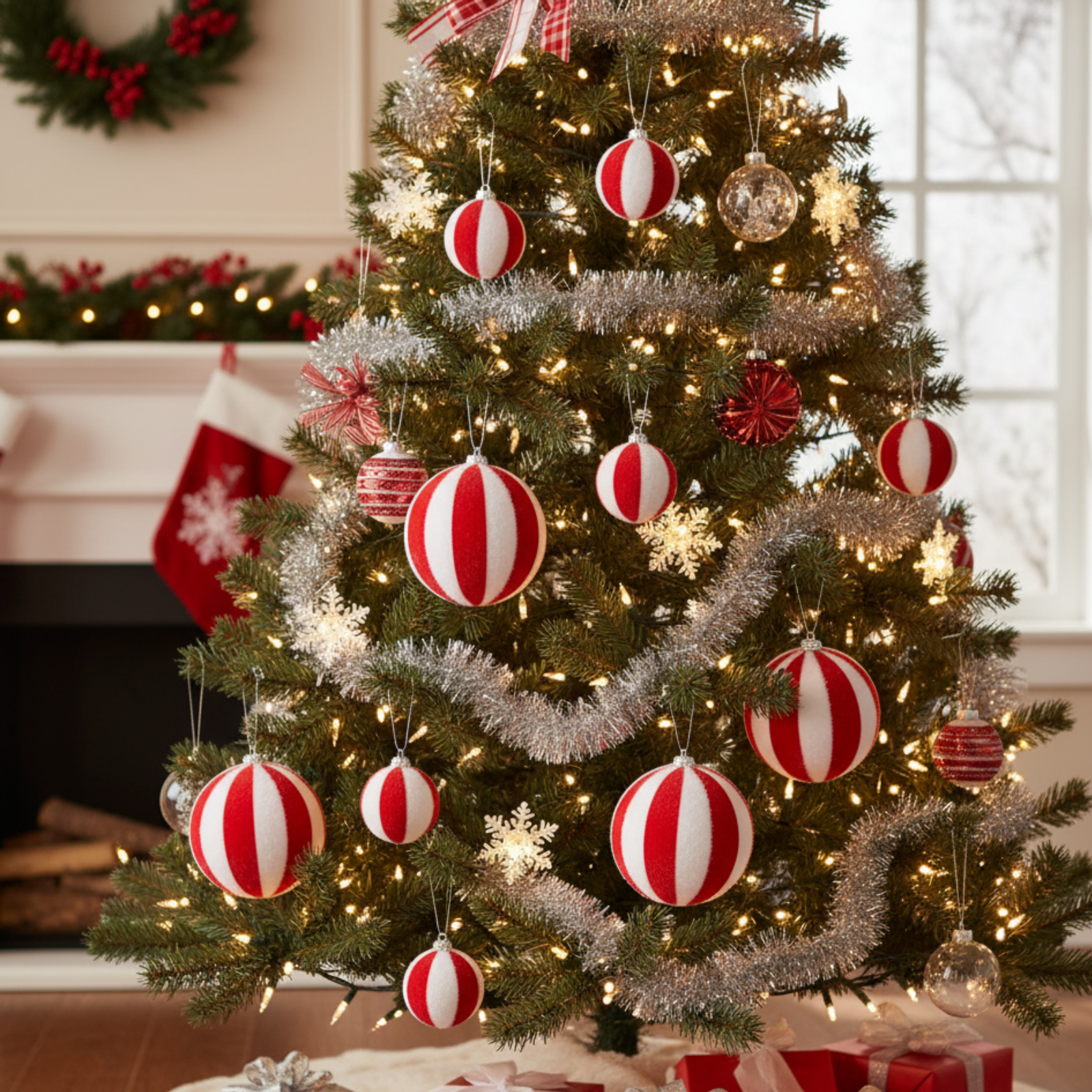 Palline di natale bianco e rosso Set 22 pz varie dimensioni