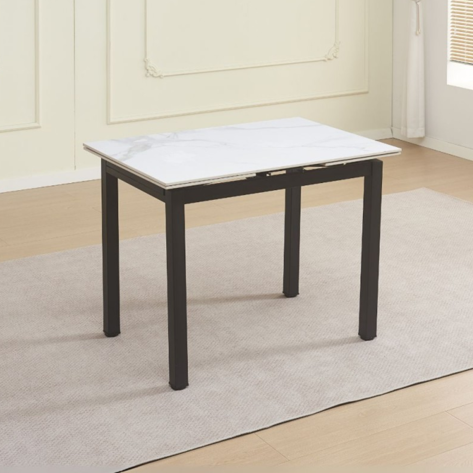 Tavolo da pranzo allungabile piano in ceramica effetto marmo struttura in metallo 100/170x70 cm - Kioto