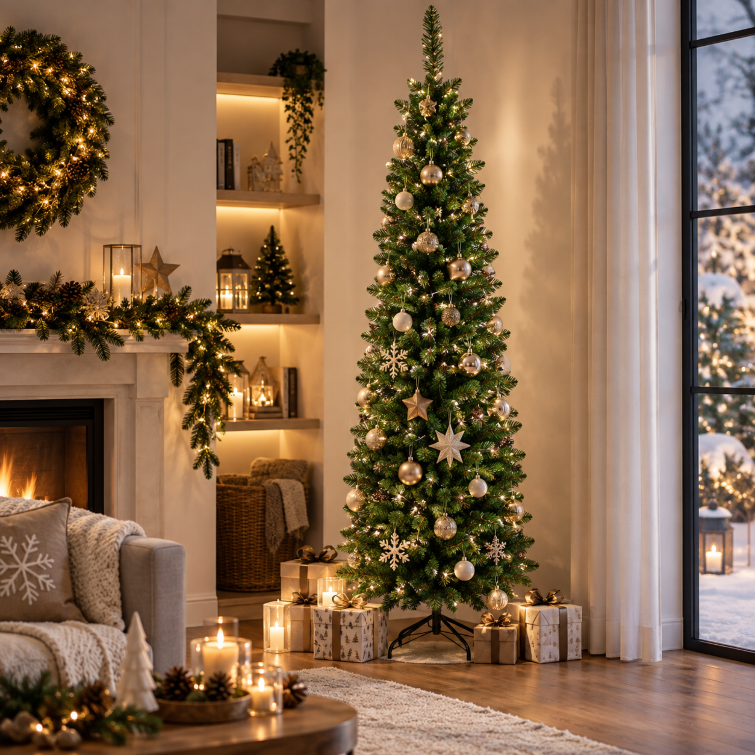 Albero di natale verde slim salvaspazio rami a gancio - Slim