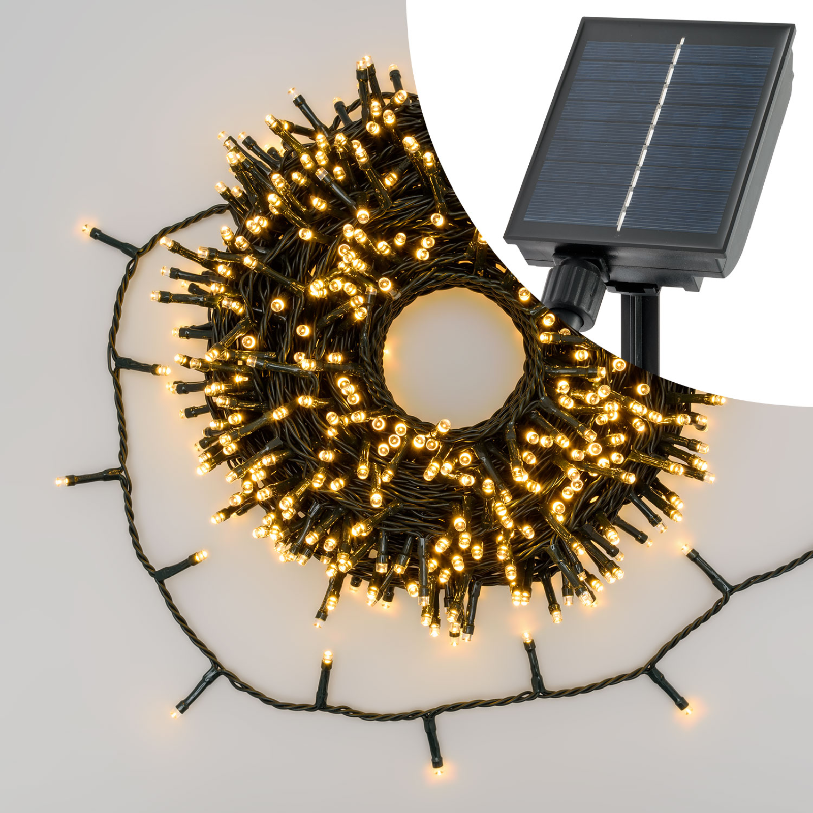 Catena luminosa lineare 400 led bianco caldo con pannello solare
